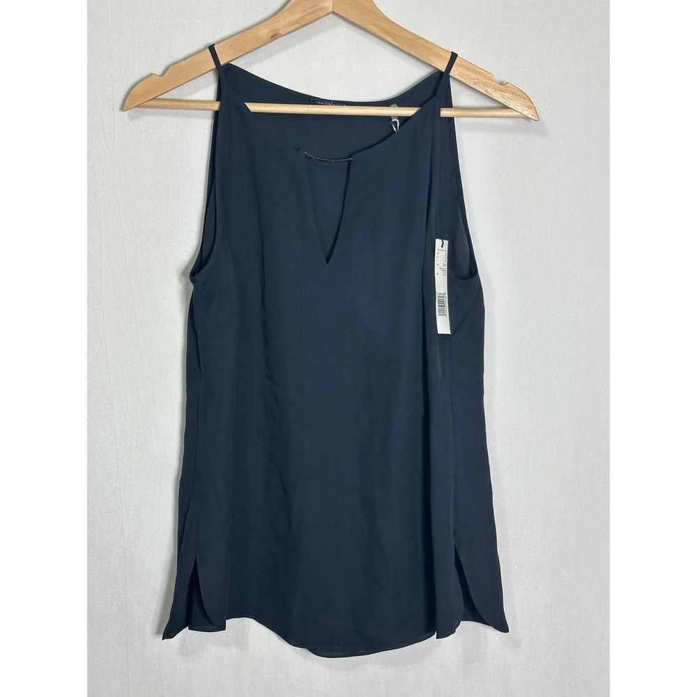 NWT Elie Tahari Pixie Blouse Navy Sleeveless V-Neck‎ Metal Bar Detail - Small